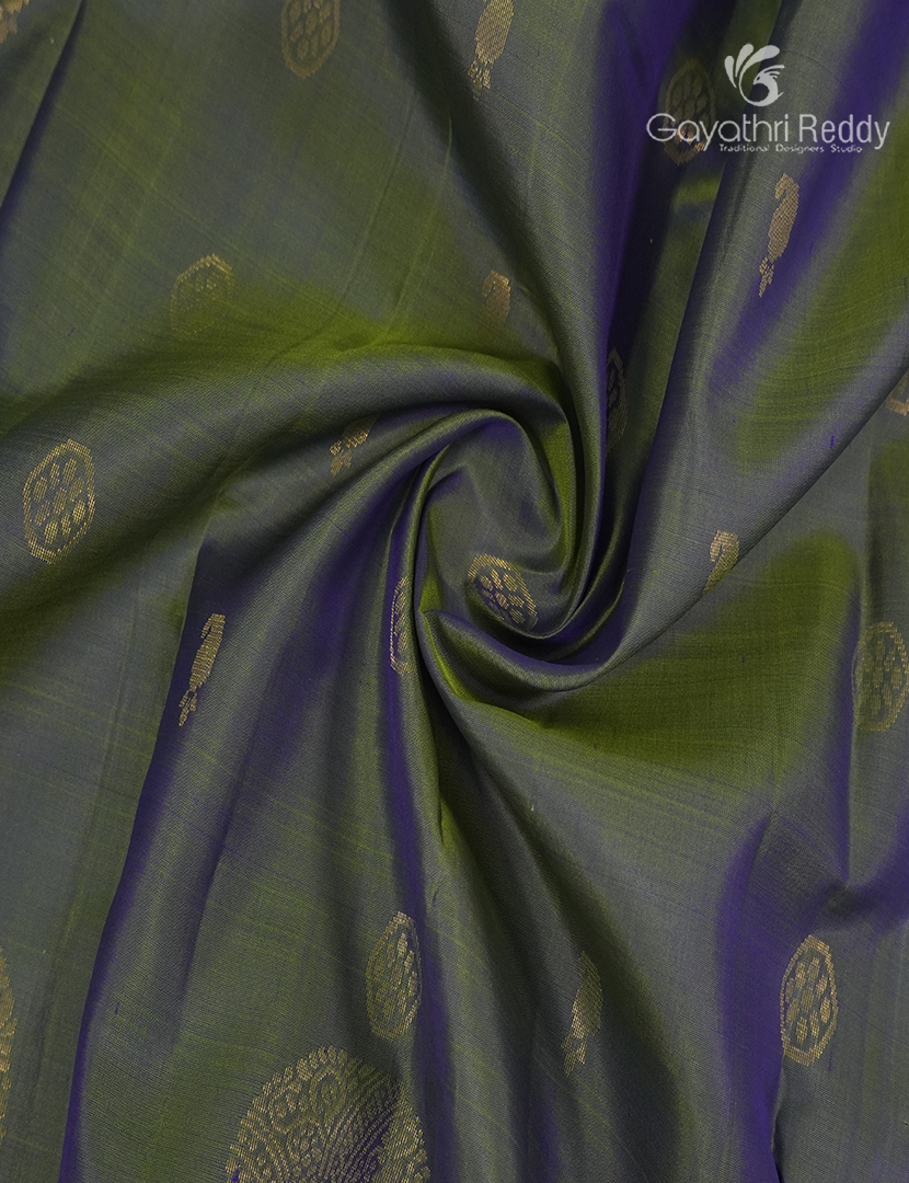 Pure Kanchipuram Silk Saree in Olive Grey and Violet