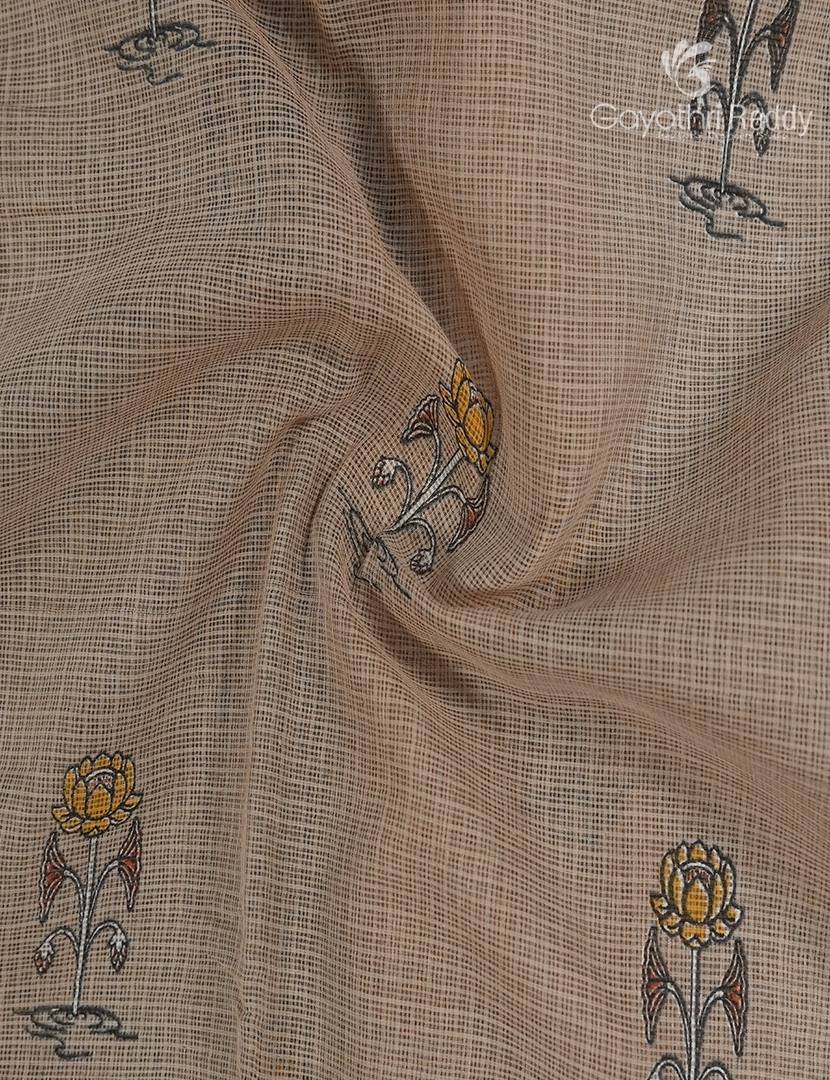 Premium Quality Cotton Kota Saree in Beige and Orange