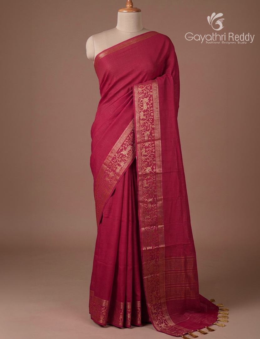 Semi Mysore Crepe Saree in Rani Pink