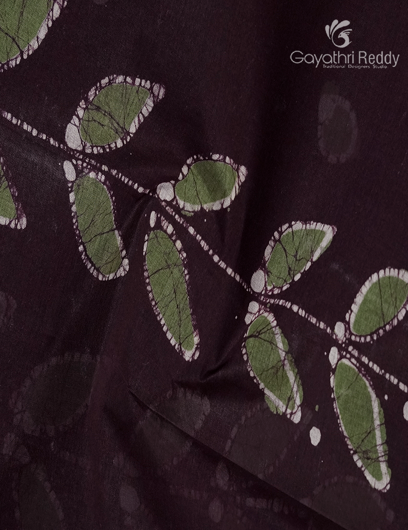 Cotton Batik Print Saree in Deep Brown
