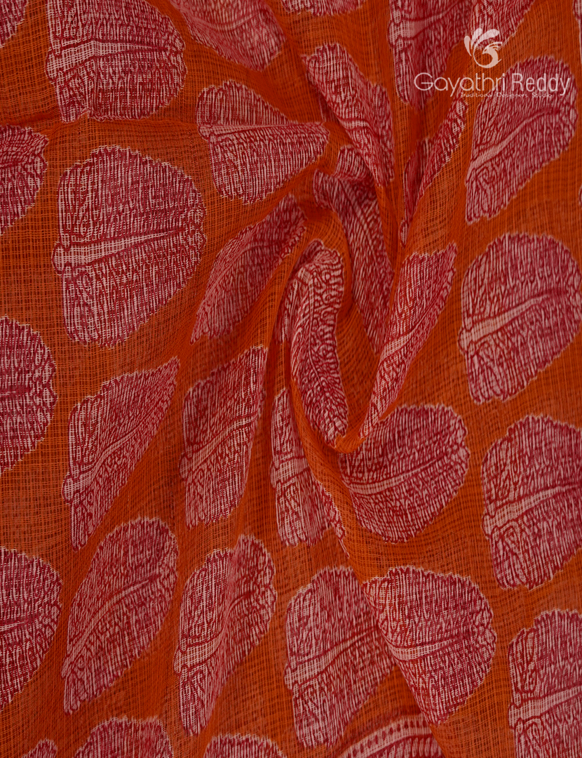 Premium Quality Cotton Kota Saree in Orange and Baby Pink