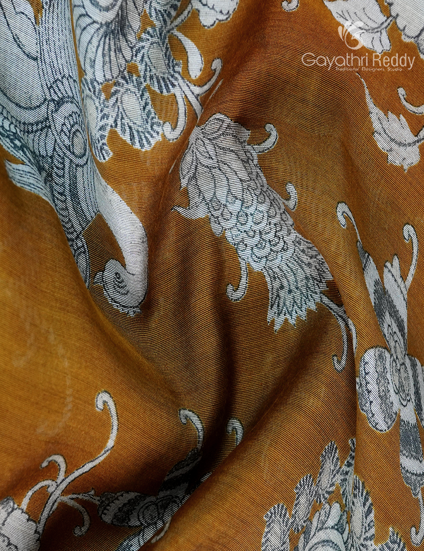 Vidharbha Sico Saree in Deep Mustard and Brick Red