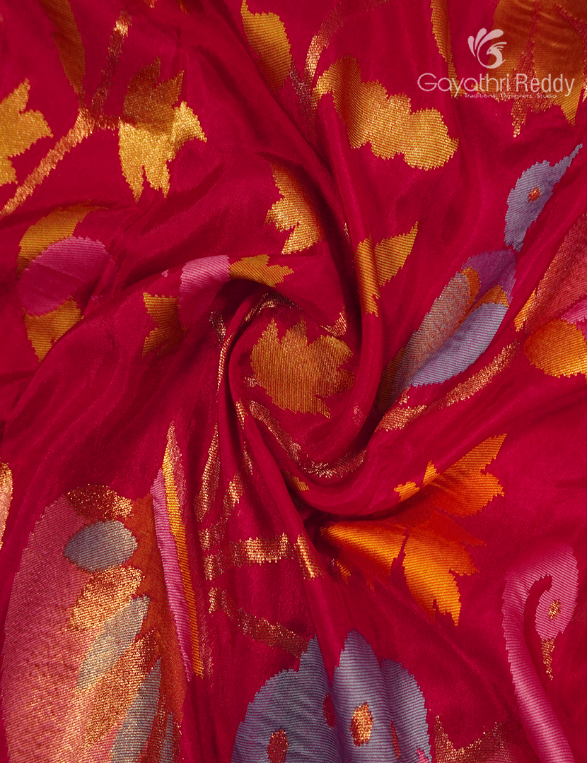 Pure Satin Silk Saree in Rani Pink