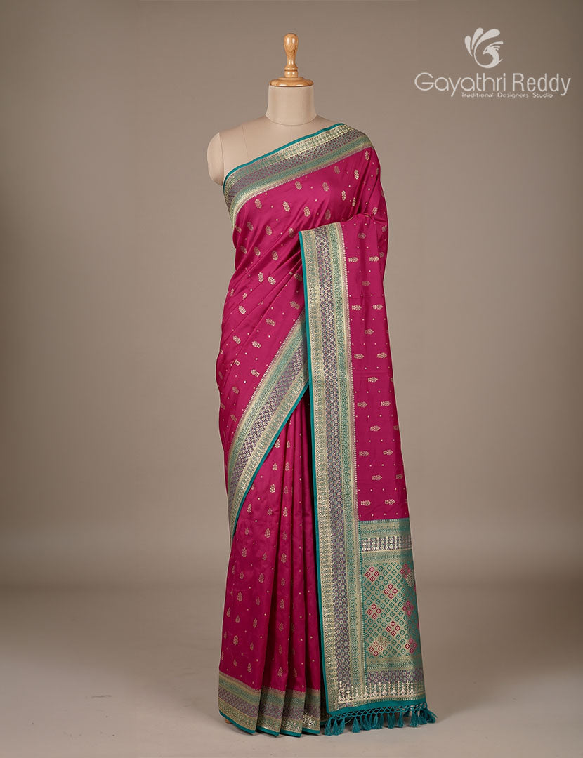 Semi Kanchipuram Silk Fancy Saree in Deep Magenta andd Sea Foam Green