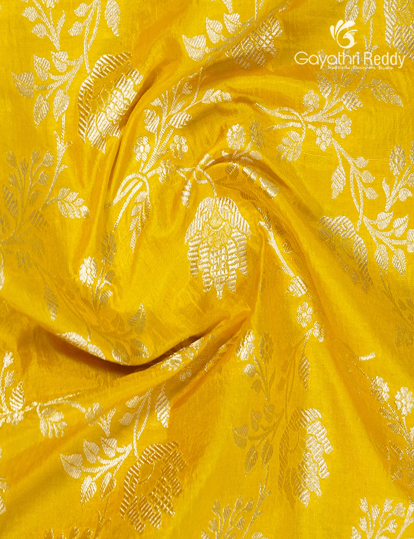 Pure Banaras Katan Silk Saree in Lime Yellow