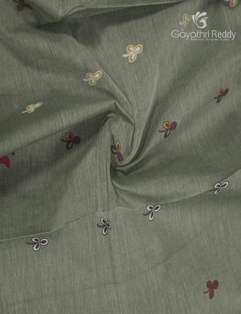 Jamdani Cotton Saree in Sage Grey