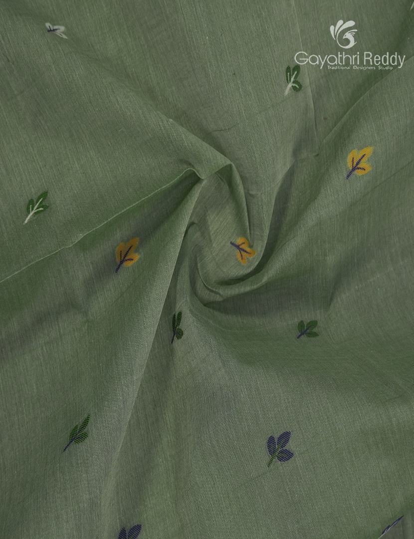 Jamdani Cotton Saree in Cardamom Green