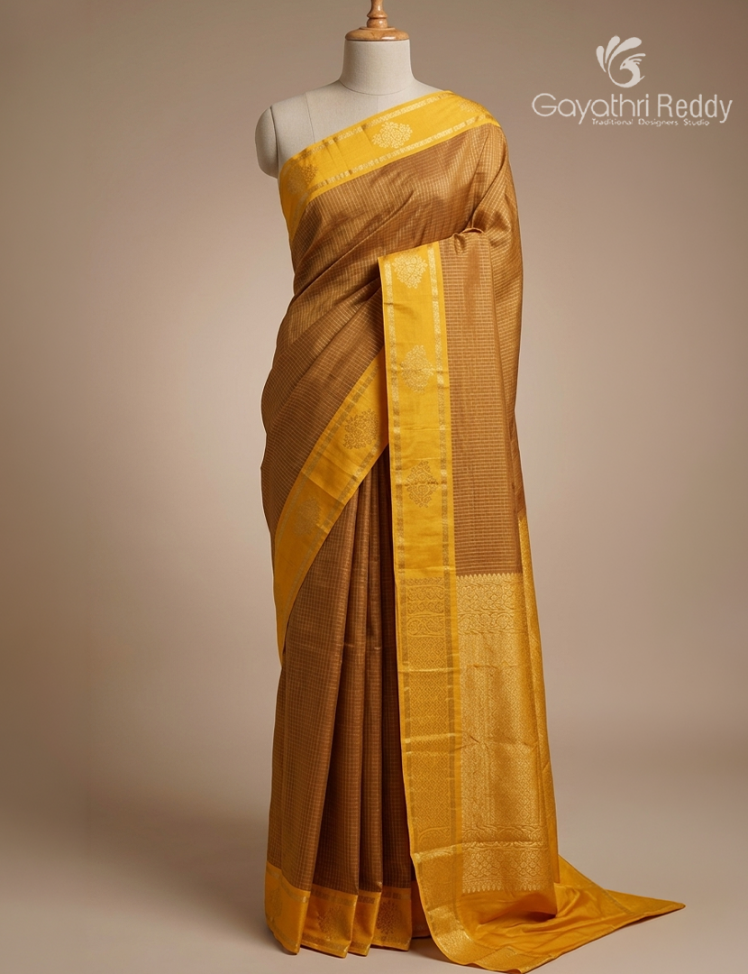 Kanchipuram Sico Saree in Mustard and Yellow