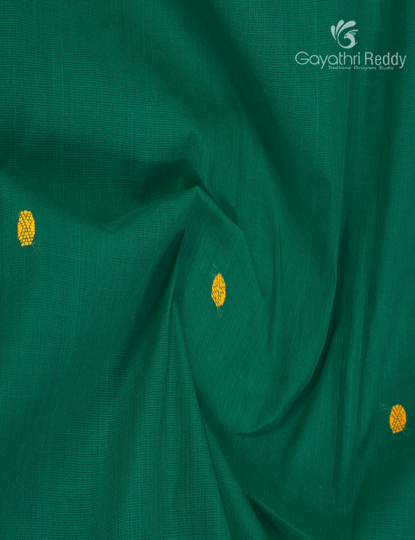 Pure Handloom Cotton Saree in Deep Rama Green