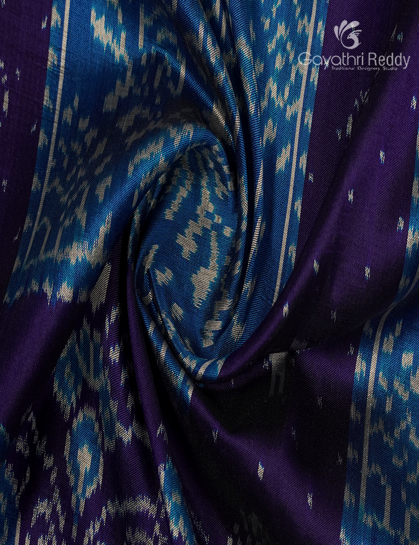 Pure Ikat Silk Saree in Deep Violet and Blue