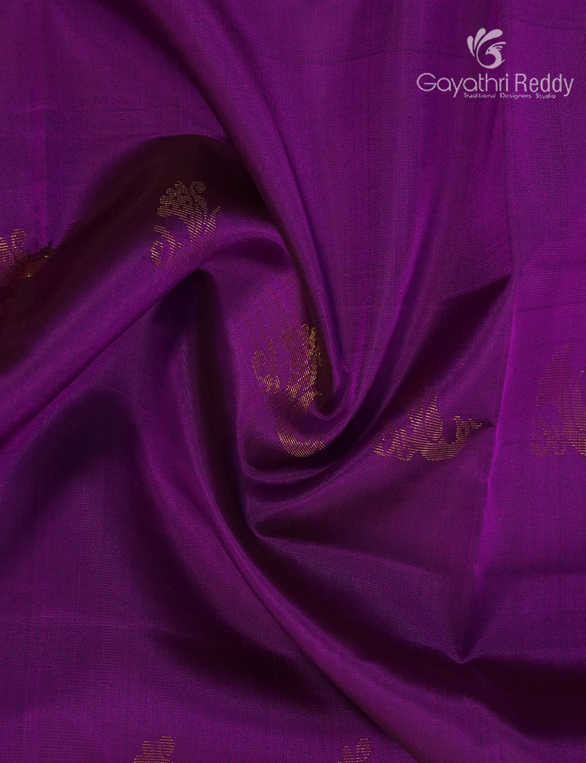 Pure Kanchipuram Soft Silk Saree in Purple and Rust Orange