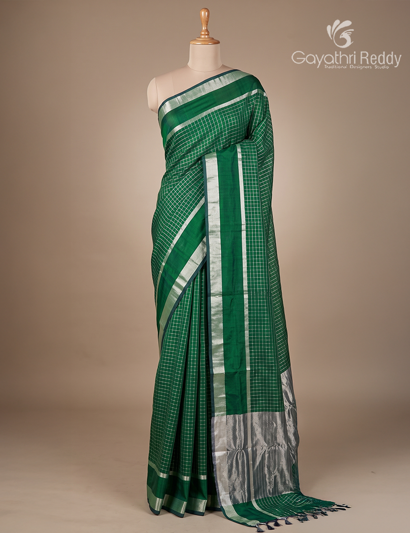 Pure Arani Sico Saree in Bottle Green