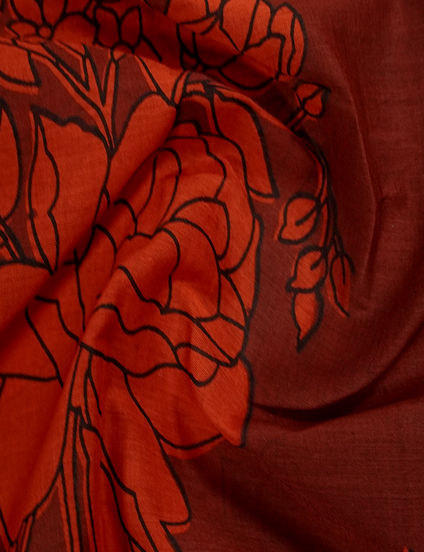 Pure MulMul Cotton Saree in Deep Rust and Black