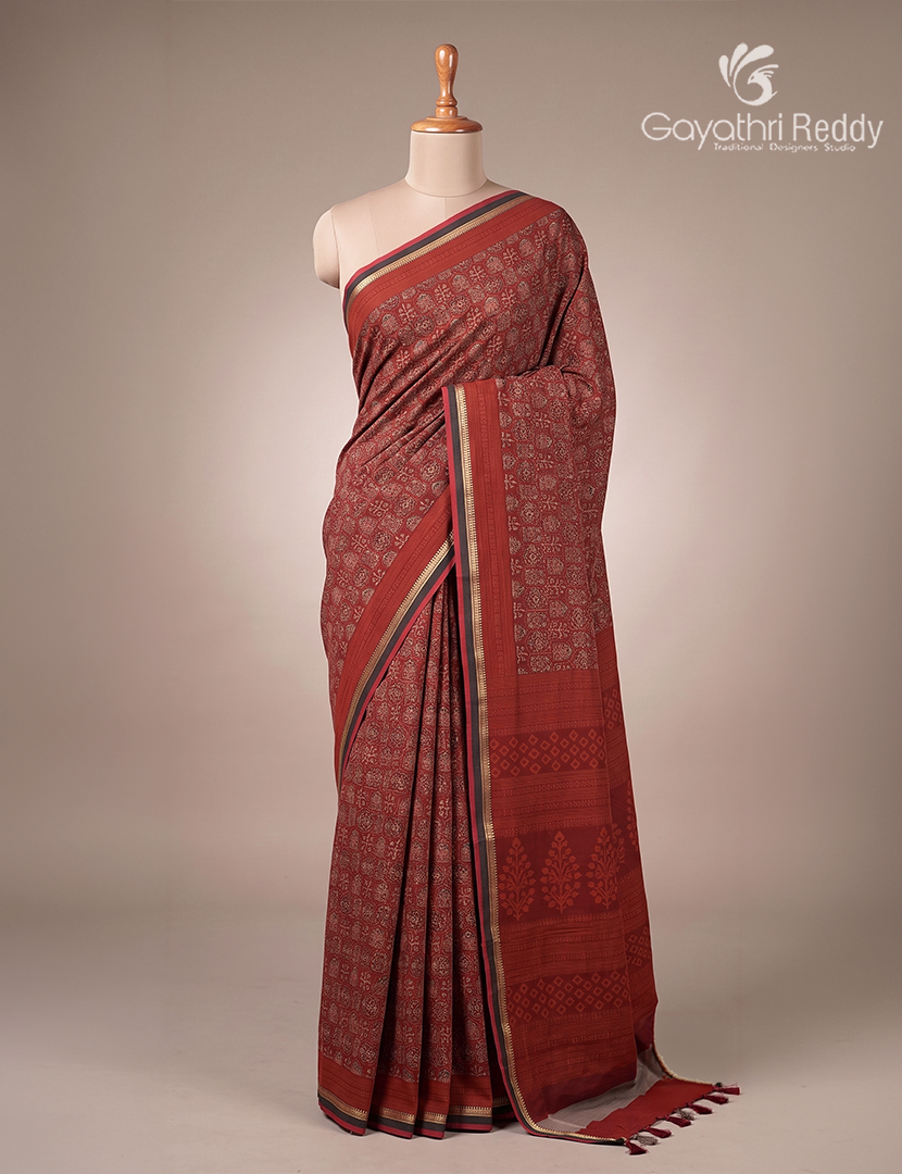 Vidharbha Cotton Saree in Rust