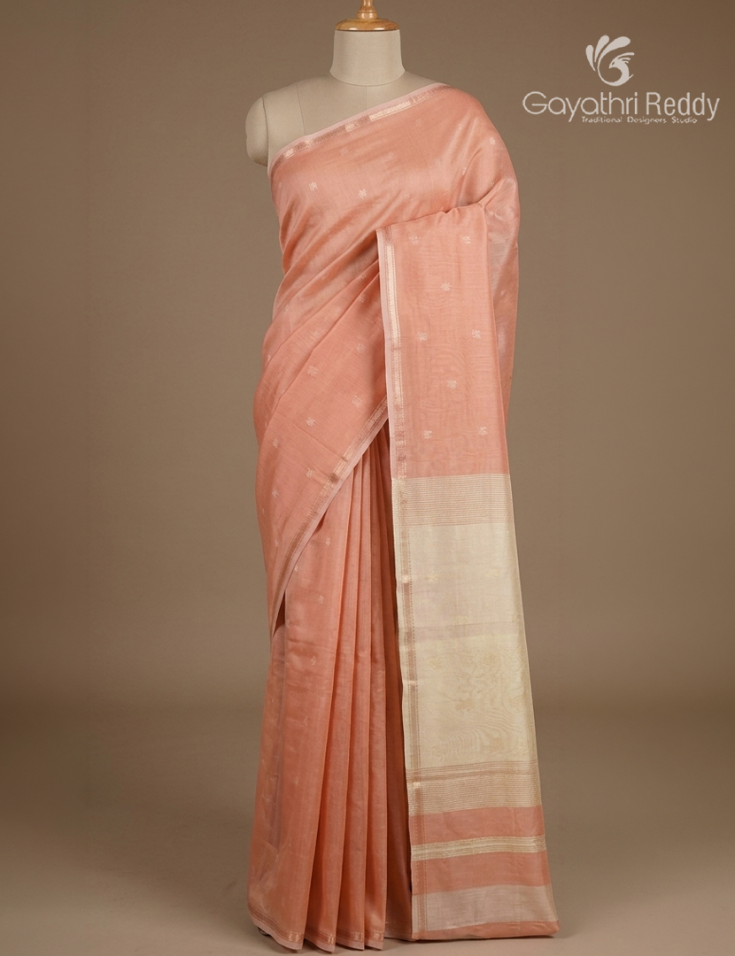 Kanchipuram Sico Saree in Peach and Cream