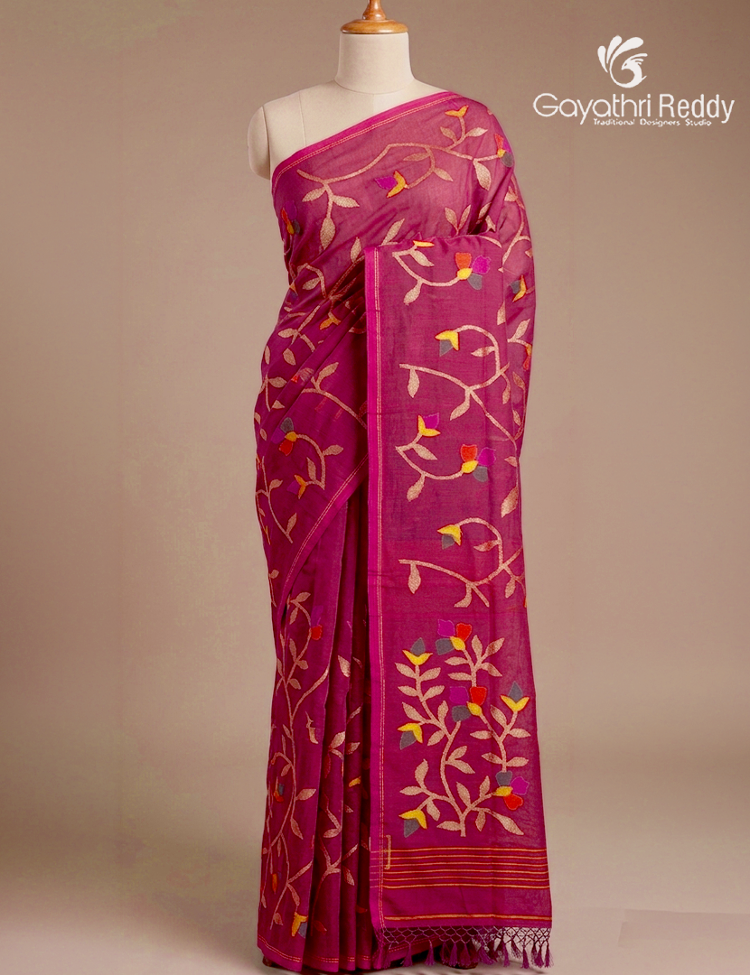 Pure Jamdani Kora Saree in Pink