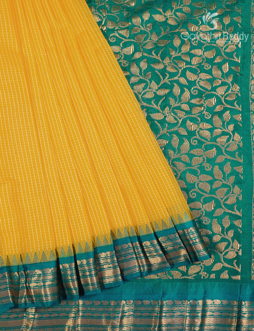 Pure Gadwal Cotton Saree in Sunflower Yellow and Deep Rama Green