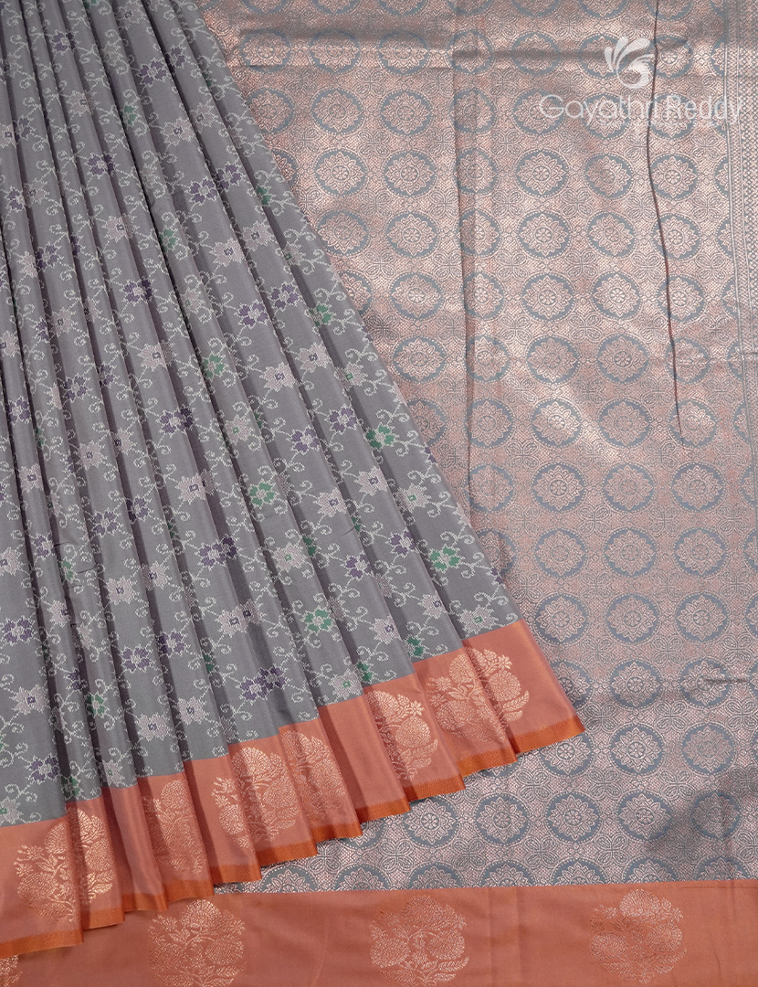 Semi Kanchipuram Art Silk Saree in Ash Grey