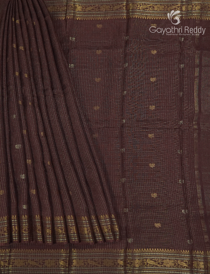 Semi Mysore Crepe Saree in Deep Brown