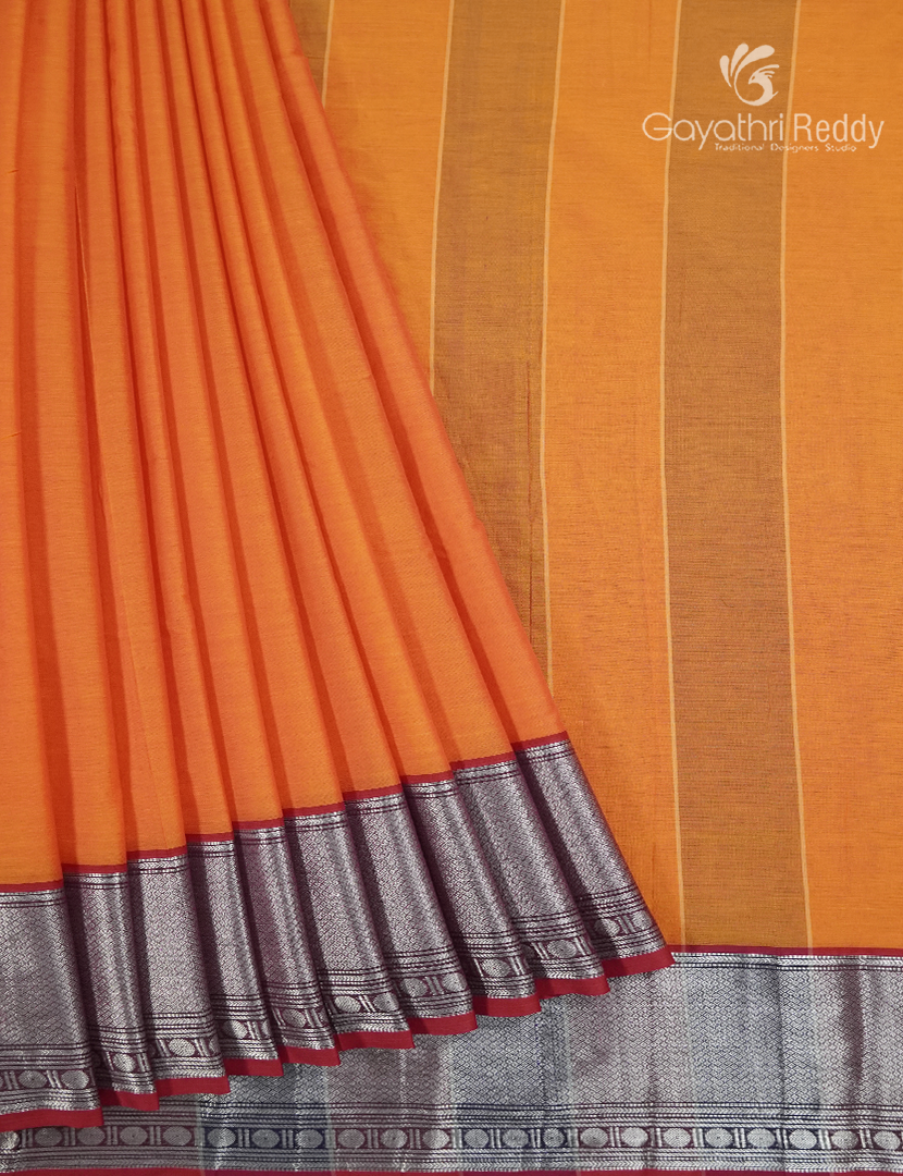 Pure Narayanpet Cotton Saree in Orange