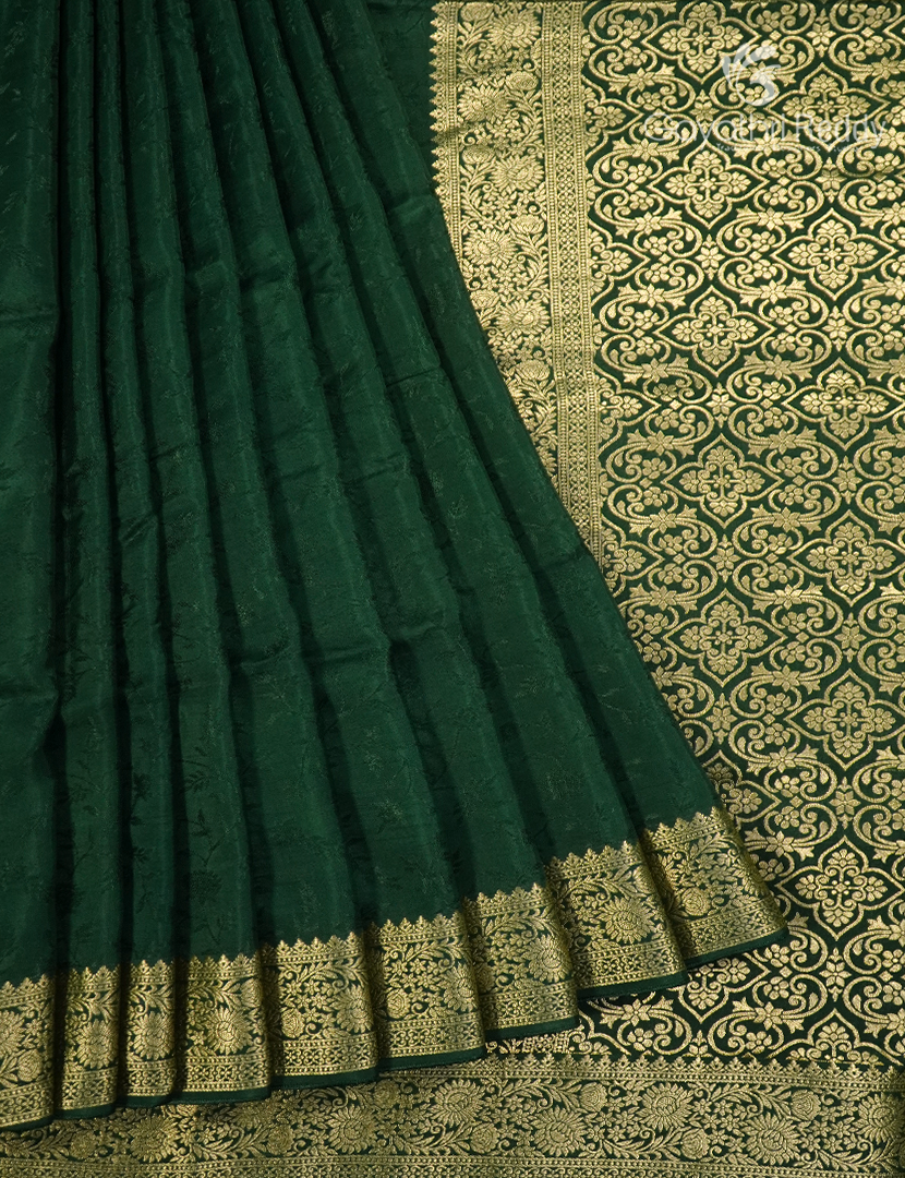 Semi Mysore Crepe Saree in Bottle Green