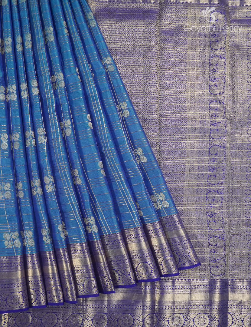 Pure Kanchi Vintage Saree in Feroz Blue and Deep Blue