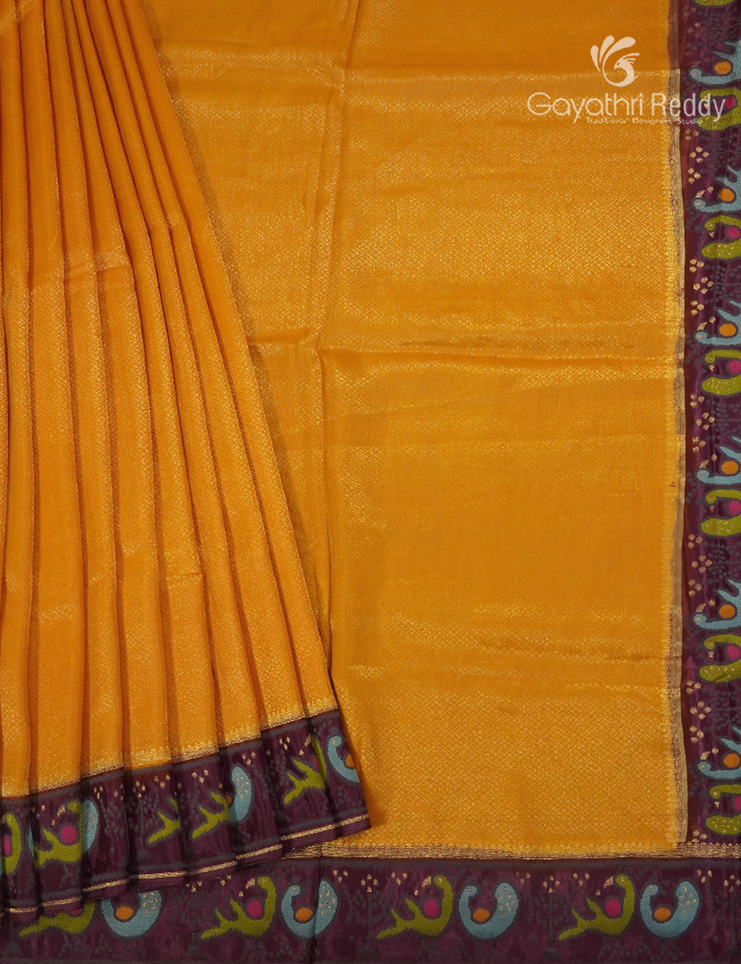 Semi Mysore Silk Saree in Golden Yellow and Deep Burgundy