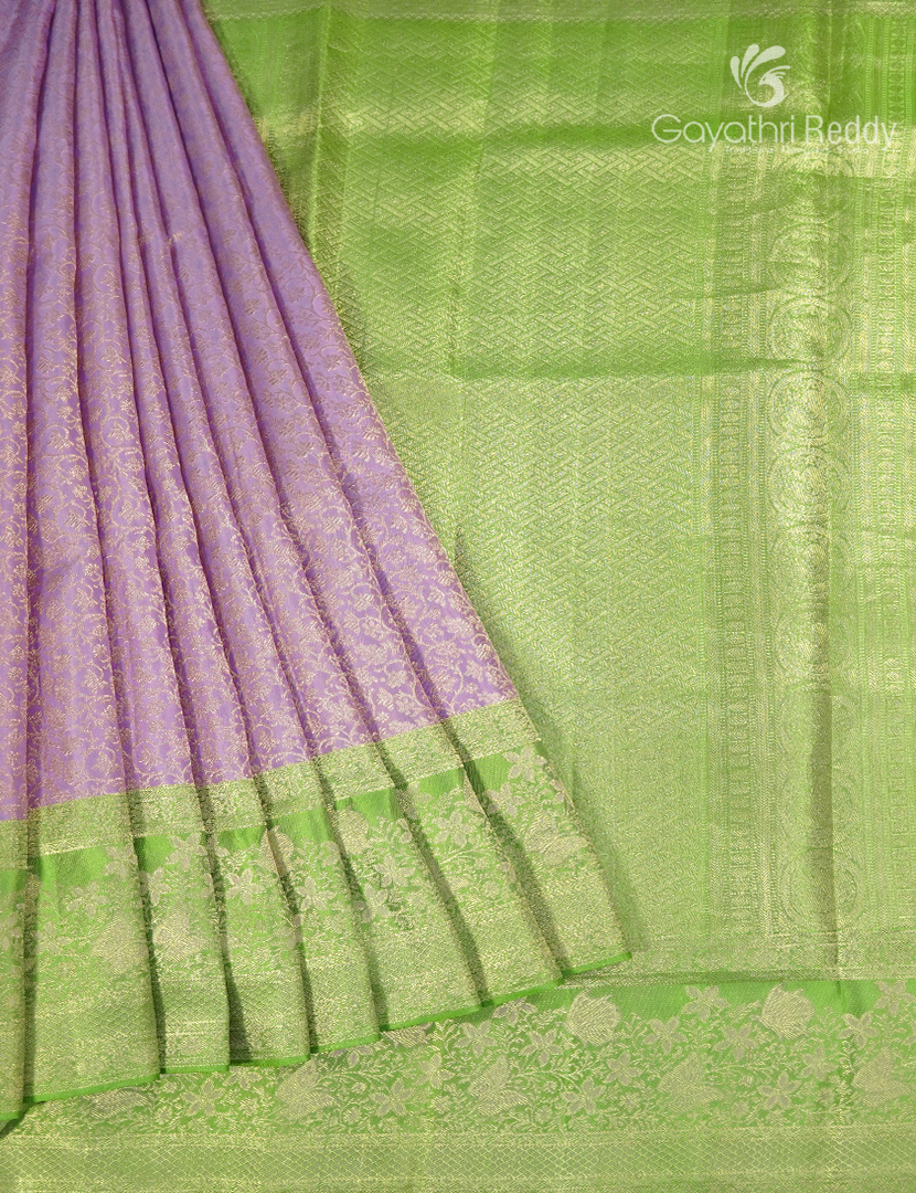 Pure Kanchipuram Bridal Silk Saree in Lavender and Parrot Green