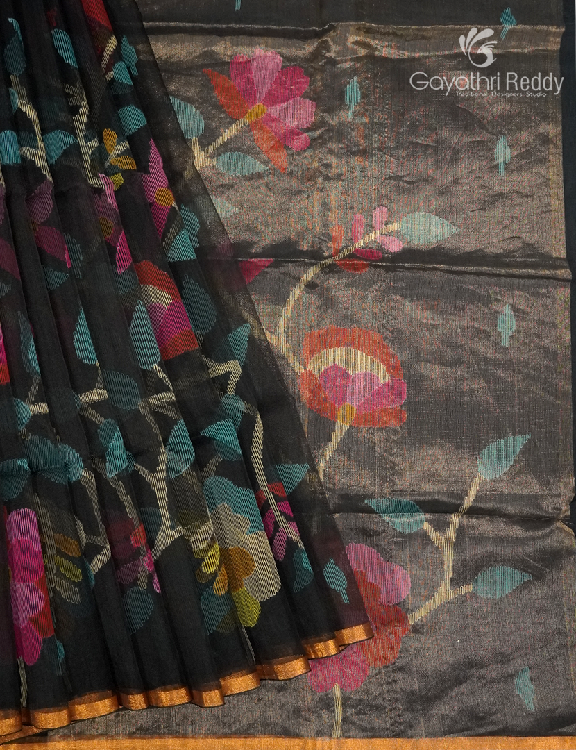 Pure Jamdani Kora Saree in Black