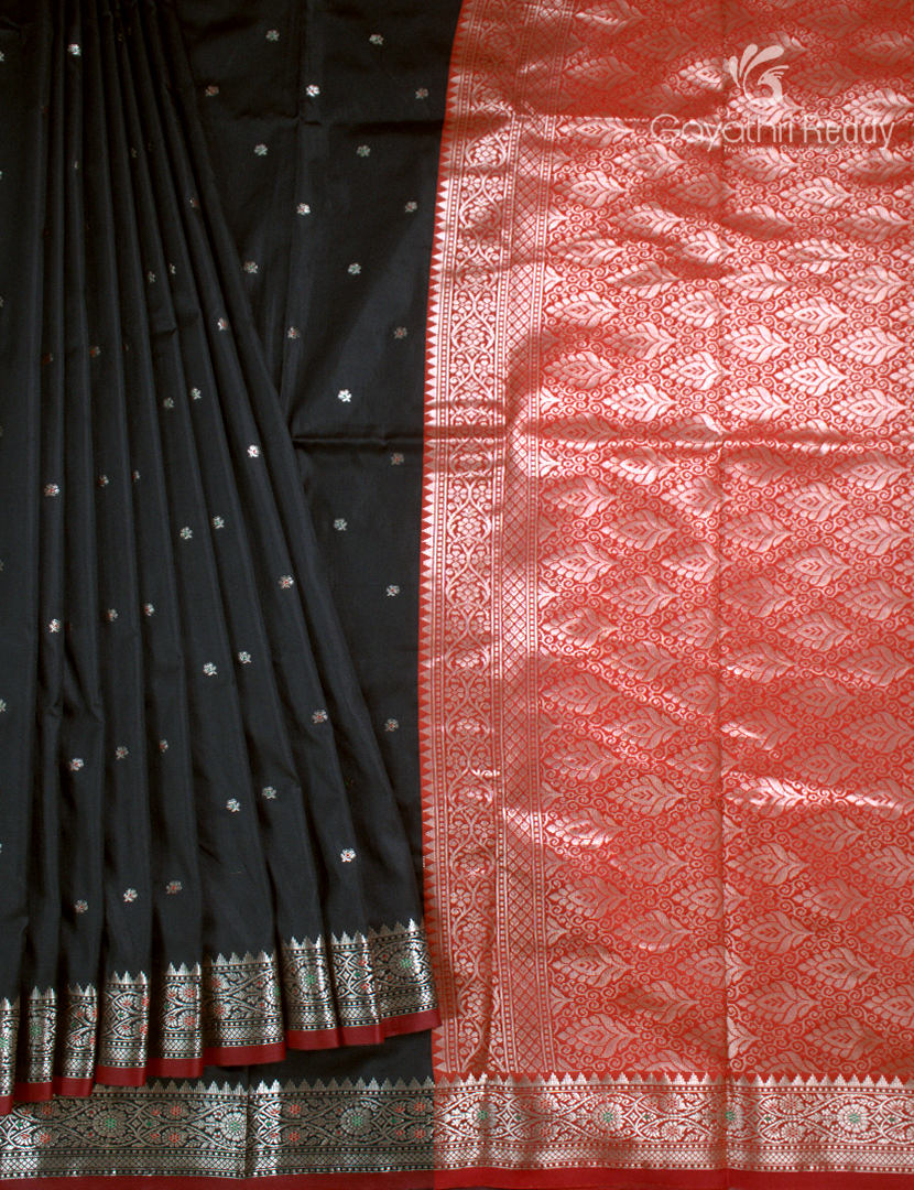 Semi Banaras Katan Silk Saree in Black