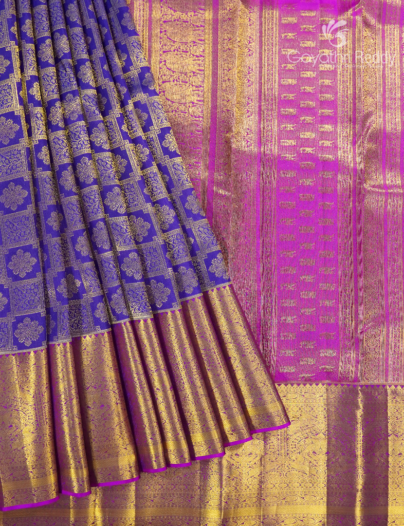 Pure Kanchipuram Silk Bridal Saree in Purple and Pink