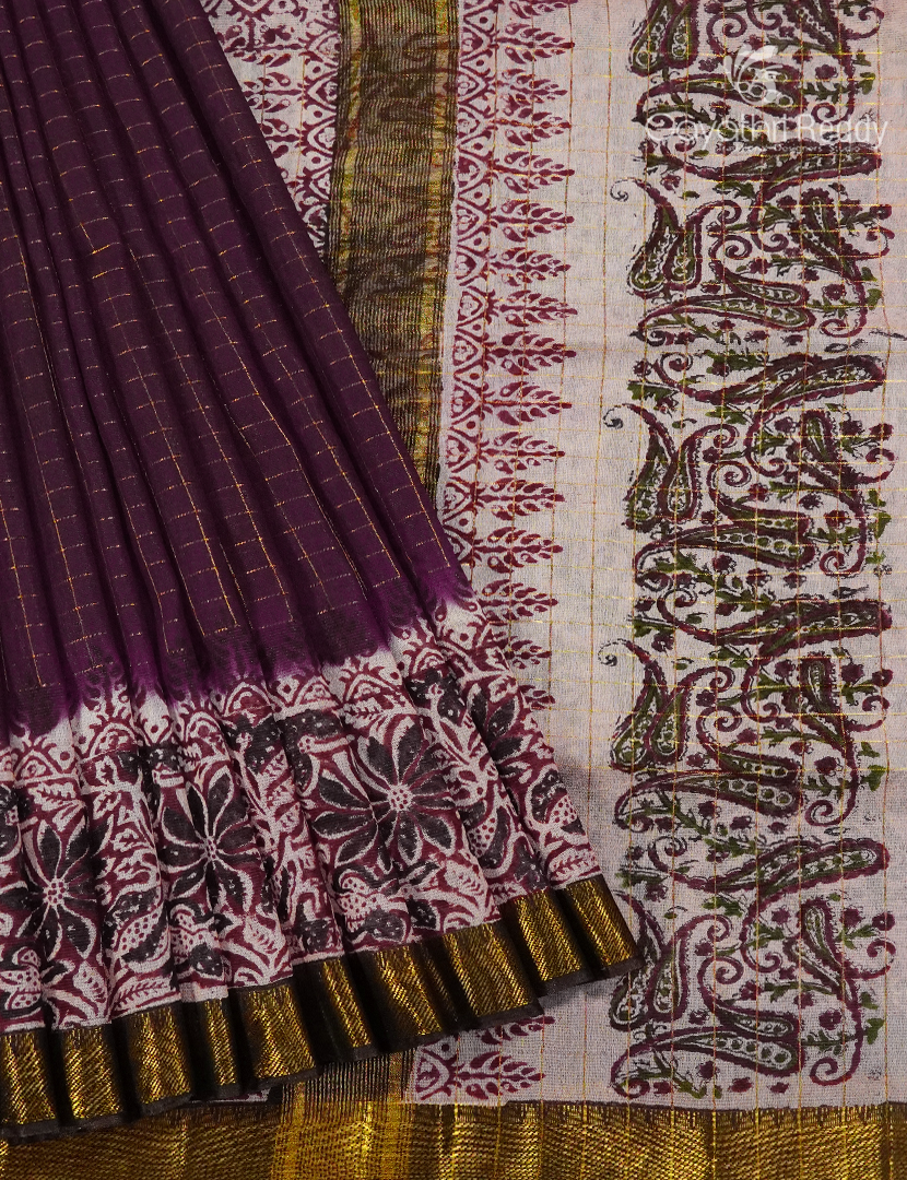 Mangalgiri Kalamkari Saree in Deep Plum