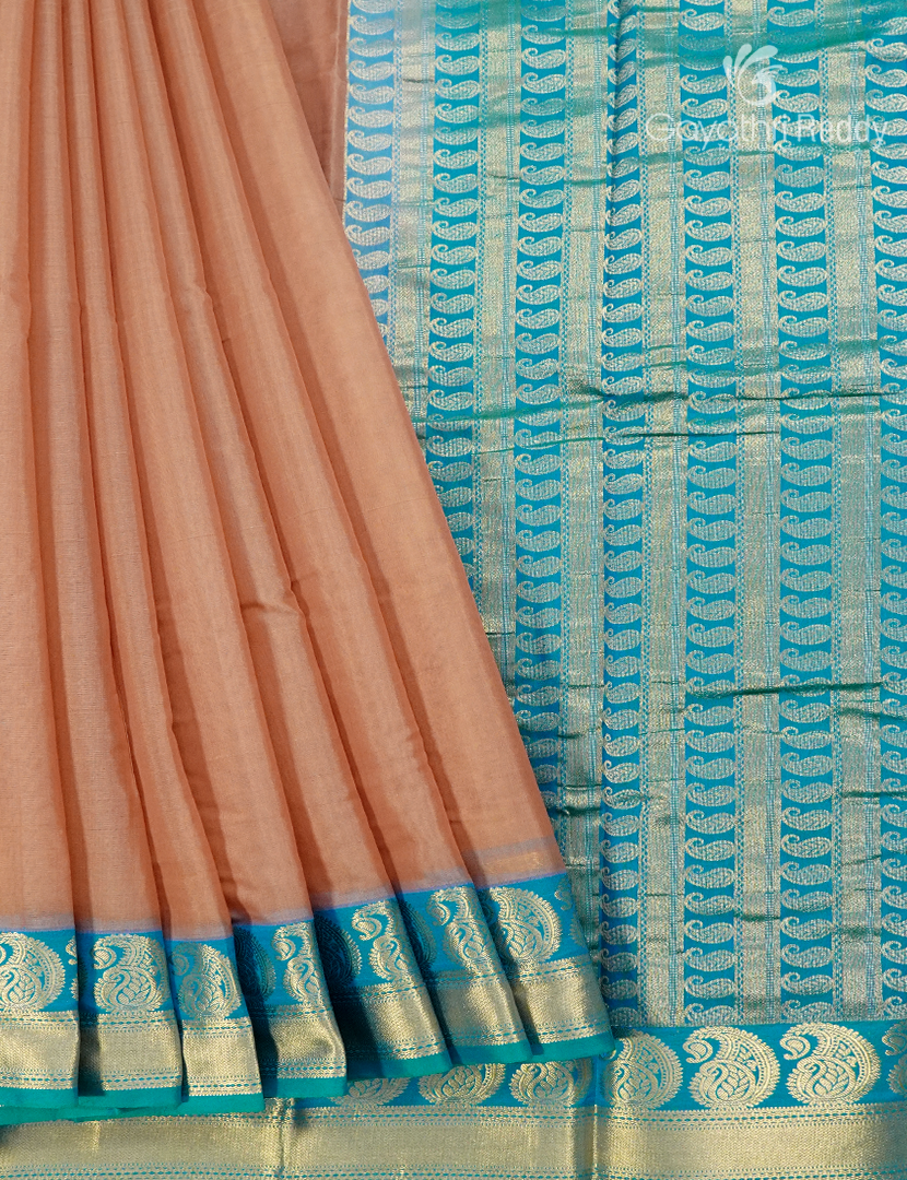 Pure Kanchi Sico Saree in Peach and Rama Blue