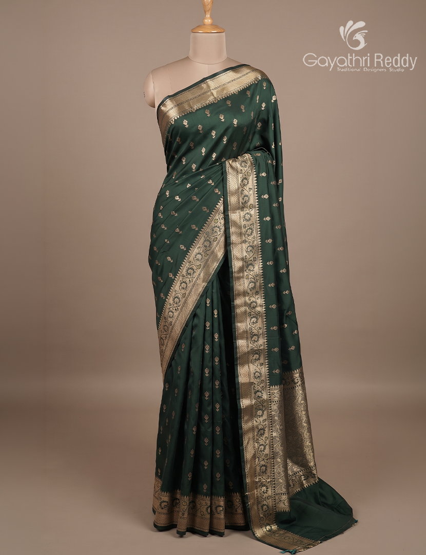 Semi Banaras Katan Silk Saree in Deep Green