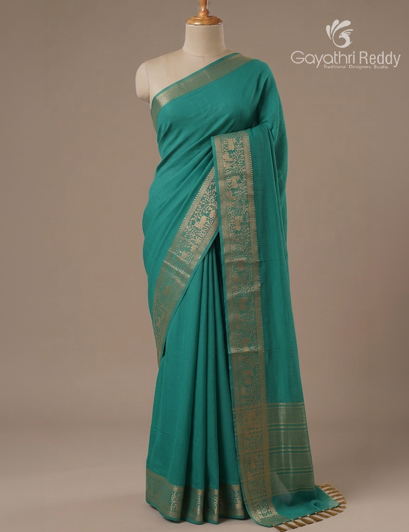 Semi Mysore Crepe Saree in Sea Foam Green