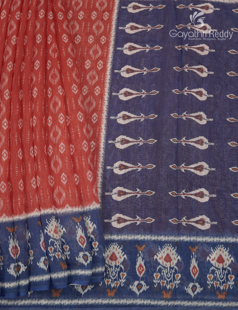 Linen Cotton Saree in Orange