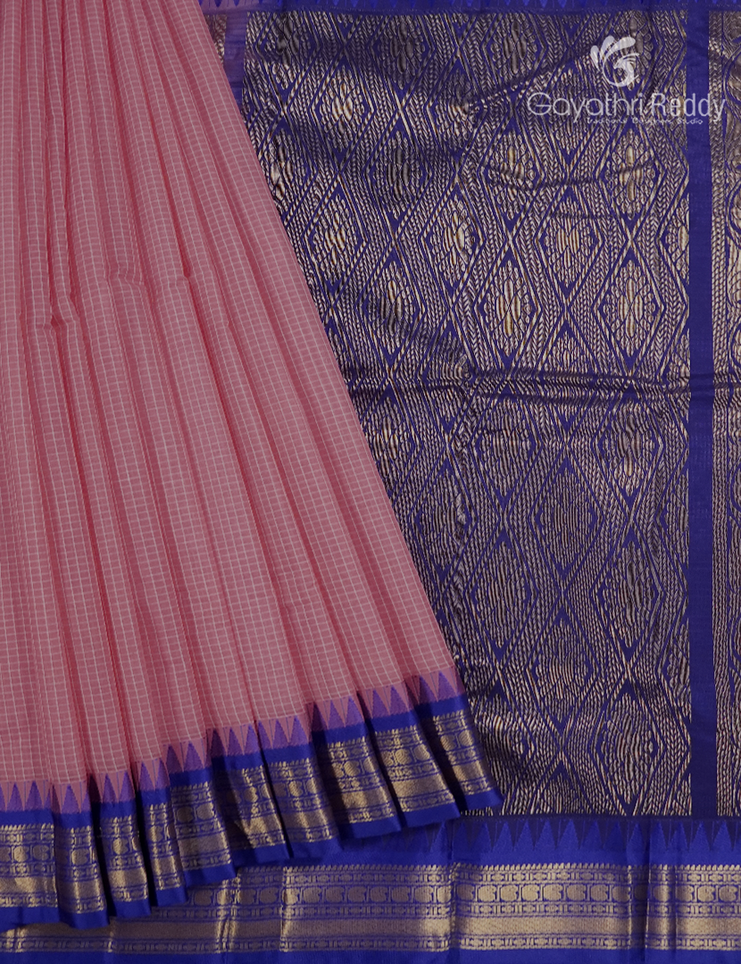 Pure Gadwal Cotton Saree in Mauve and Deep Blue