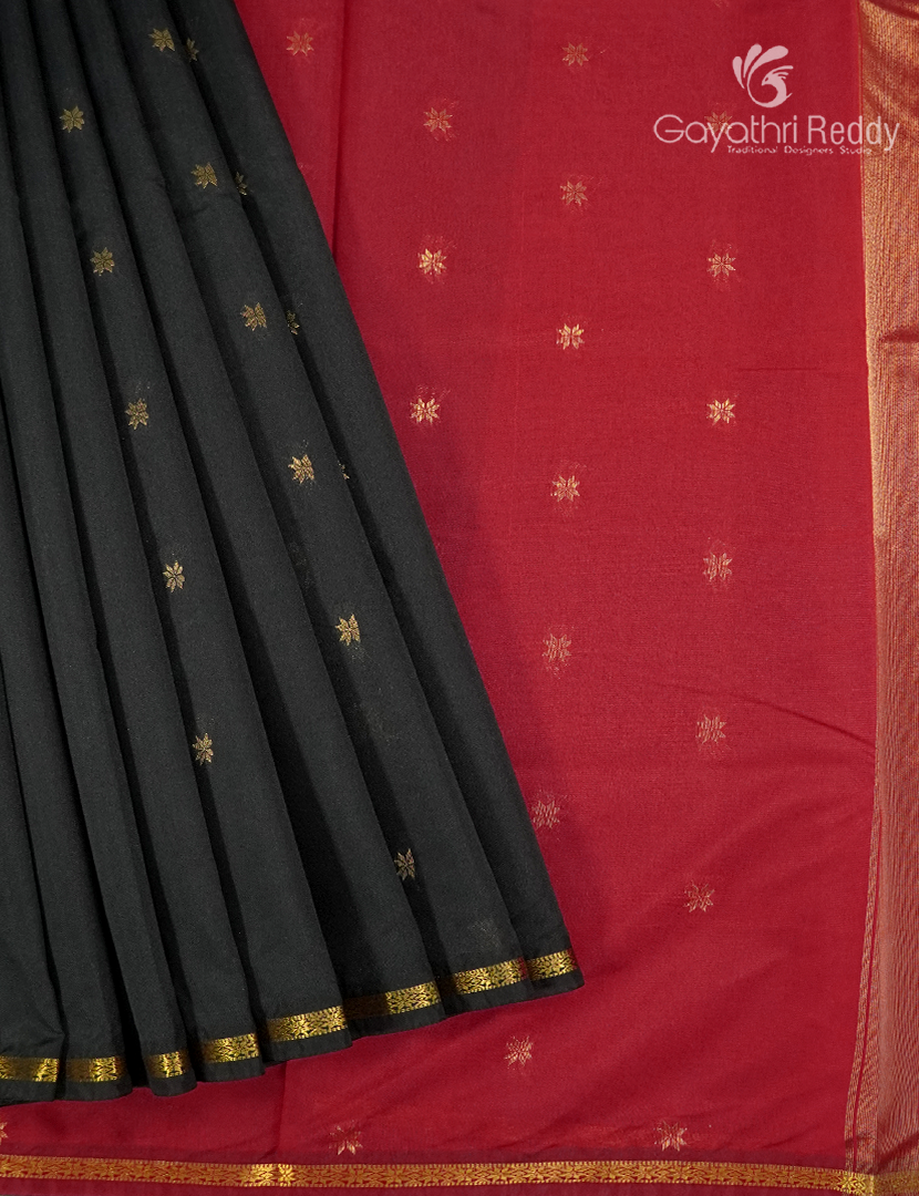 Silk Cotton Saree in Black and Red
