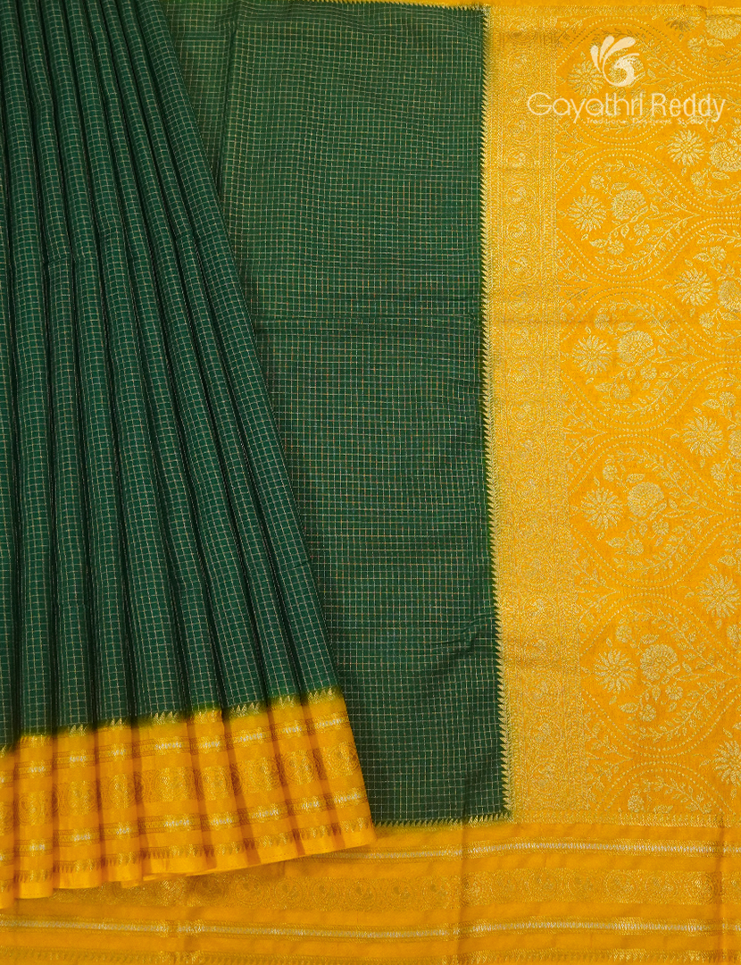 Semi Mysore Crepe Saree in Bottle Green and Yellow