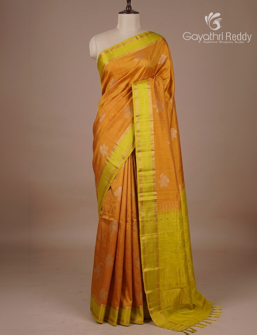 Pure Kanchipuram Soft Silk Saree in Yellow and Green