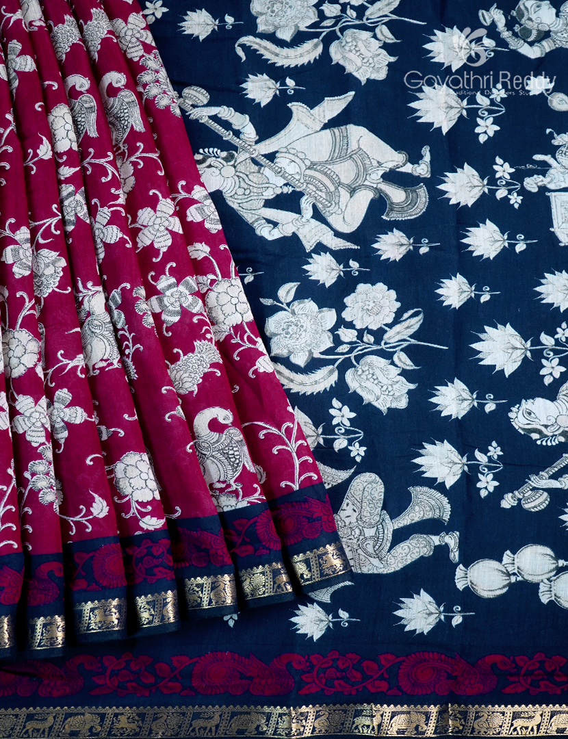 Vidharbha Sico Saree in Deep Pink and Deep Navy blue