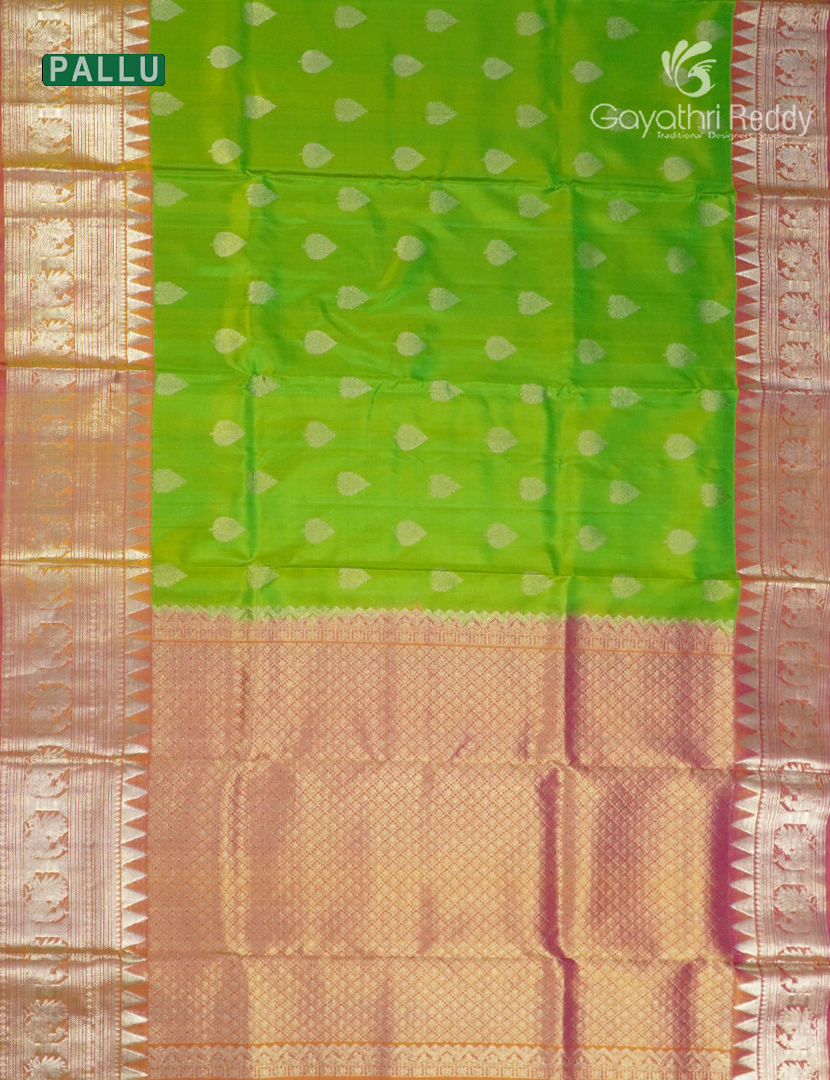 Pure Venkatagiri Silk Saree in Parrot Green and Orange