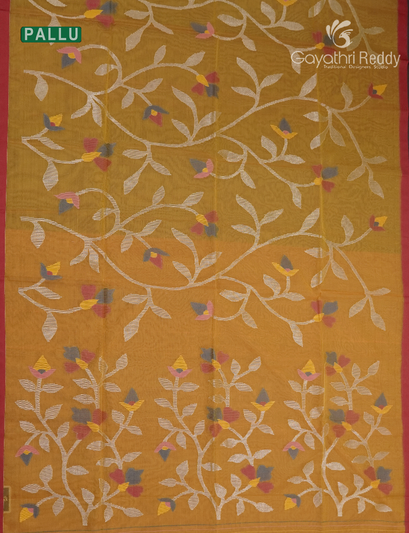 Pure Jamdani Kora Saree in Yellow