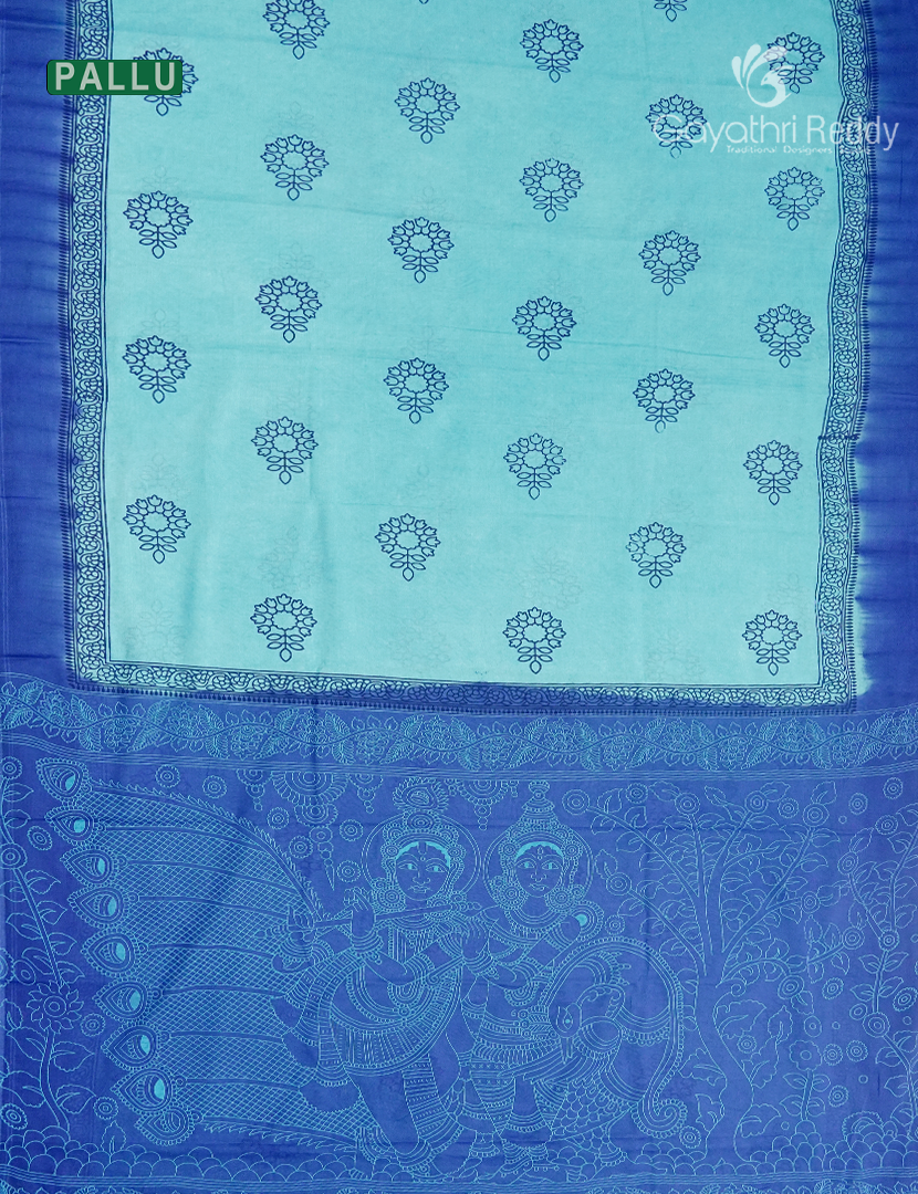 Pure MulMul Cotton Saree in AquaBlue and Royal Blue