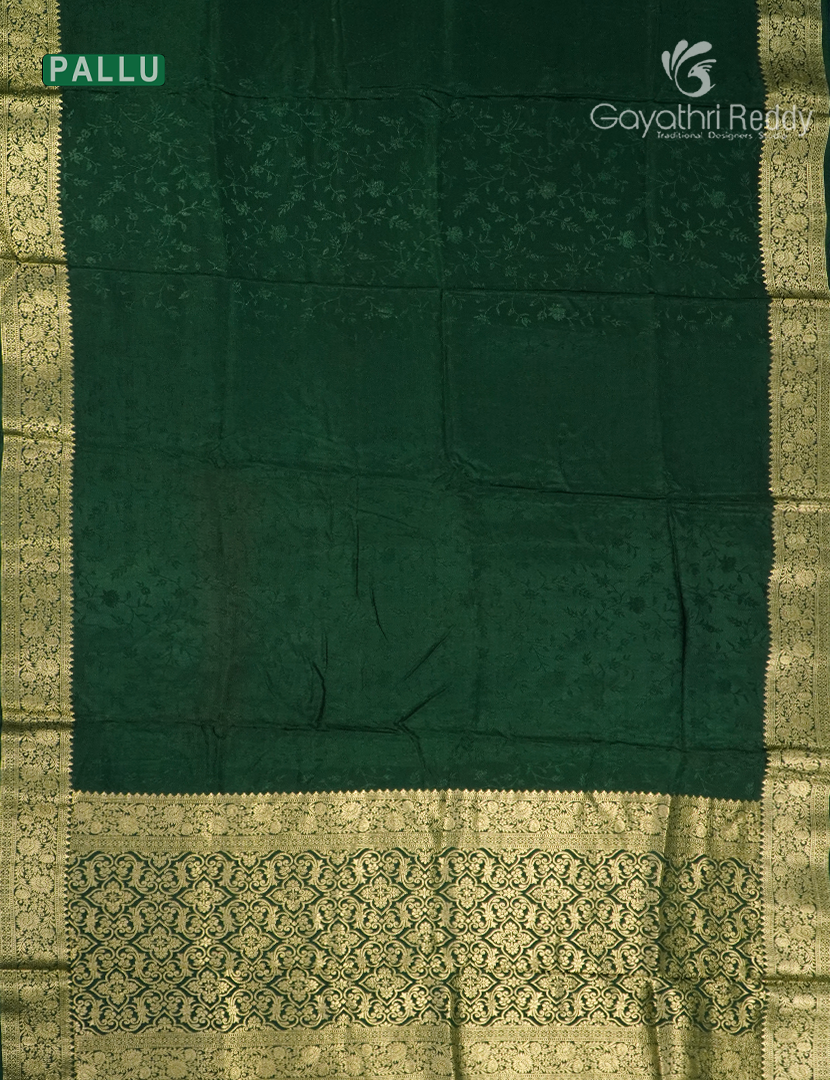 Semi Mysore Crepe Saree in Bottle Green