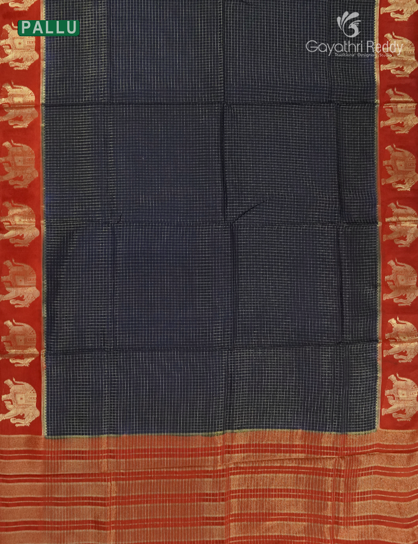 Semi Mysore Crepe Saree in Deep Navy Blue and Orange