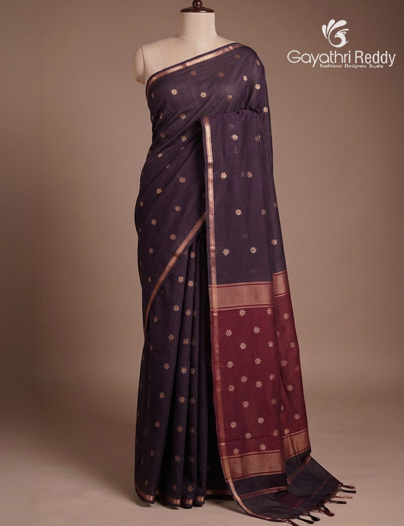 Kanchipuram Sico Saree in Deep Purple and Burgundy