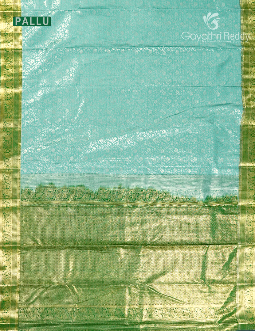 Semi Kanchipuram Silk Saree in Sea Blue and Bottle Green