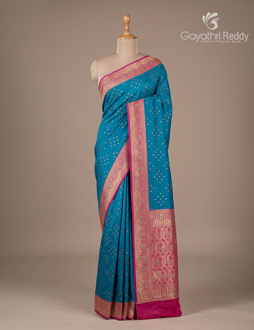 Semi Kanchipuram Silk Fancy Saree in Deep Rama Blue and Rani Pink