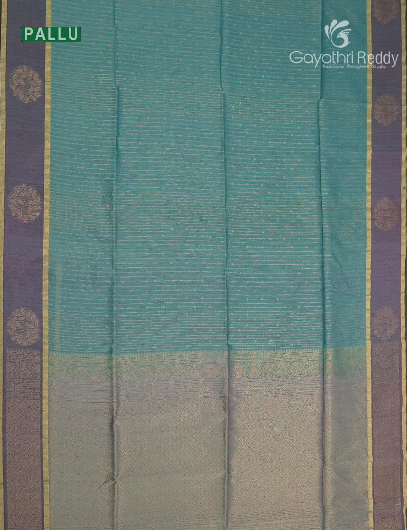 Kanchipuram Sico Saree in Teal Blue and Grey